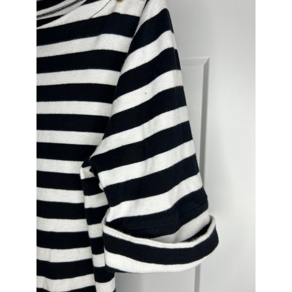 Lauren Ralph Lauren Petite Black White‎ Striped Boat Neck Zip Top PM Cotton - Picture 4 of 8